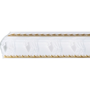 Set 4 Baghete decorative de colt M21BZ, din polistiren, alb/auriu, 8 x 6 x 200 cm