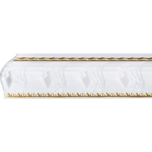 Set 4 Baghete decorative de colt M21BZ, din polistiren, alb/auriu, 8 x 6 x 200 cm