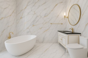 Panou Decorativ, PVC, marmura Alb/Gold Modern, 2440 x 1200 x 3 mm, 2,92 mp