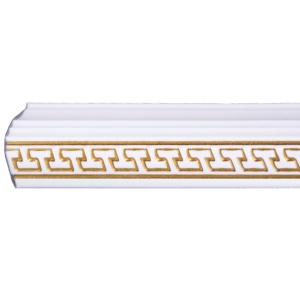 Set 4 Baghete decorative de colt M17BZ, din polistiren, alb/auriu, 8 x 6 x 200 cm