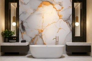 Rola decorativa autoadeziva, 08, 280x60cm, marmura alb/auriu