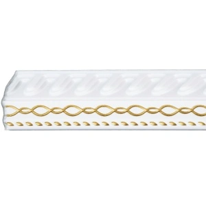 Set 4 Baghete decorative de colt M19BZ, din polistiren, alb/auriu, 8 x 6 x 200 cm