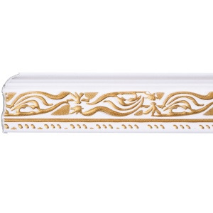 Set 4 Baghete decorative de colt M24BZ, din polistiren, alb/auriu, 8 x 6 x 200 cm