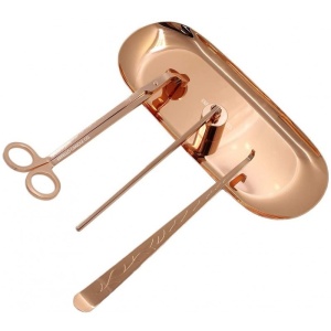 Set Accesorii Lumânări din Oțel Inoxidabil Rose Gold - 4 Piese | Suport, Foarfecă, Stingător, Extractor Fitil