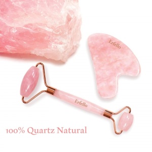 Set Rolă de Cuarț Roz + Gua Sha pentru Masaj Facial — cu Cutie Cadou Inclusă