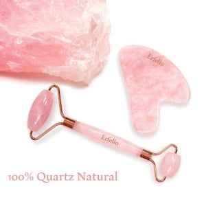 Set Rolă de Cuarț Roz + Gua Sha pentru Masaj Facial, cu Cutie Cadou Inclusă