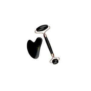 Black obsidian Roller Cu Gua Sha by Erfello pentru masaj facial și corporal, tratament facial, Erfello Black obsidian - Img 1