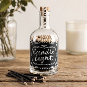 Sticlă chibrituri Candle Light Archivist – design monochrom elegant cu chibrituri negre pentru lumânări artizanale