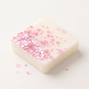 Tabletă de wax melt din ceară crem, presărată cu glitter perlat roz zmeură