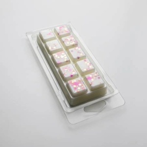 Matriță clam shell snap bar pentru wax melt din plastic PET transparent reciclabil.