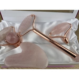 Rose Quartz Roller By Erfello, 4in1 Plus Gua sha, Pentru Masaj Facial si Corporal, Tratament Facial - Img 3