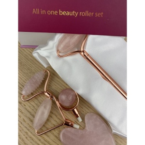 Rose Quartz Roller By Erfello, 4in1 Plus Gua sha, Pentru Masaj Facial si Corporal, Tratament Facial - Img 4