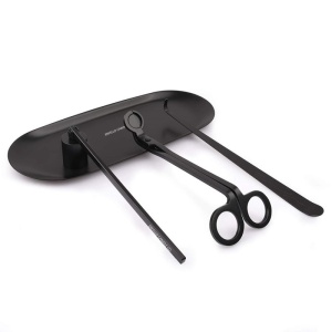 Set Accesorii Lumânări din Oțel Inoxidabil Negru - 4 Piese | Suport, Foarfecă, Stingător, Extractor Fitil