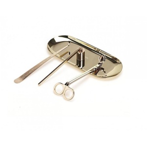 Set Accesorii Lumânări din Oțel Inoxidabil Gold - 4 Piese | Suport, Foarfecă, Stingător, Extractor Fitil