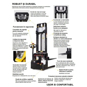 Stivuitor electric cu catarg WS15H-35 1500KG/3500MM STAXX cu baterie AGM-71 Ah - Img 3