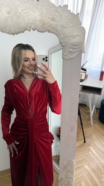 Rochie Bella Catifea Red - Img 2