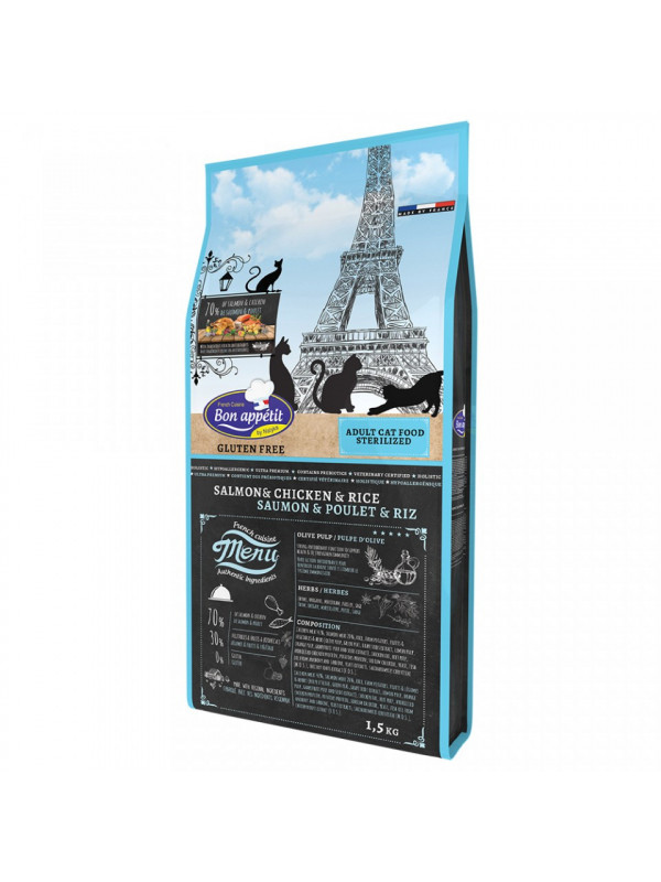 Bon Appetit STERILIZED - Somon, Pui si Orez - 2Kg - Hrana completa super-premium, hipoalergenica, fara gluten