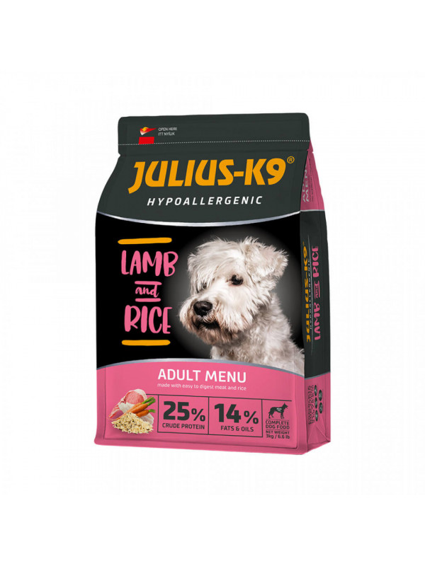 Julius K9 Adult - Hrana uscata super-premium, hipoalergenica - Miel si Orez - 3kg