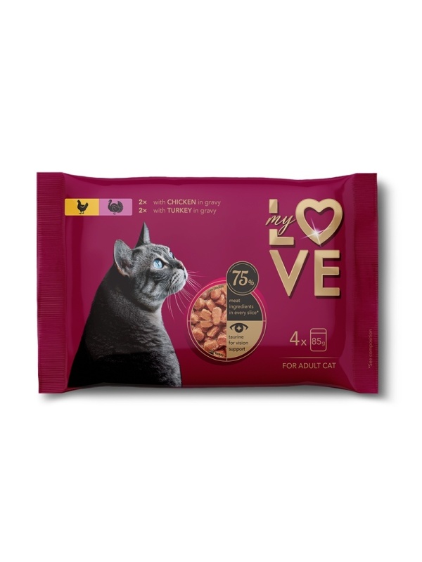 My Love Cat - Hrana umeda completa - Pui & Curcan - Set 4x85g