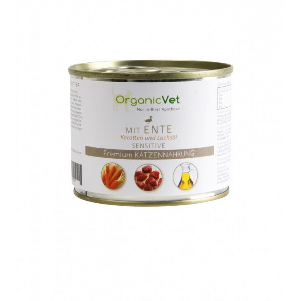 OrganicVet Feline - Sensitive - Rata, morcovi, ulei de somon - 200g