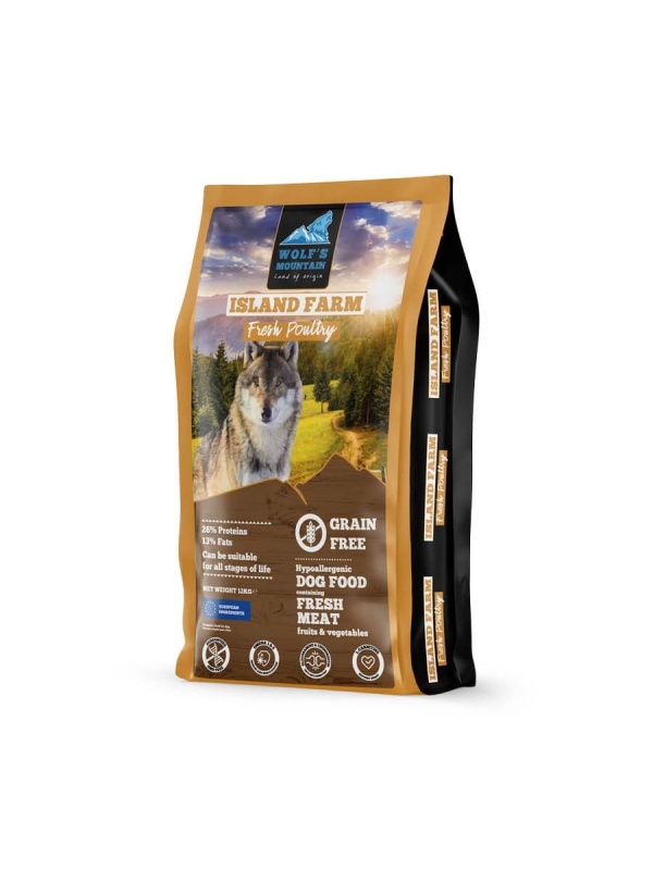 Wolf’s Mountain Island Farm - Carne de Pasare & Curcan si Fructe & Legume - 2kg - Hrana completa super-premium, hipoalergenica