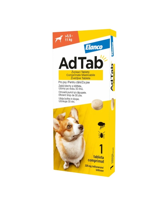 AdTab Dog 225mg (5.5-11kg) - Comprimate antiparazitare - 1cpr.