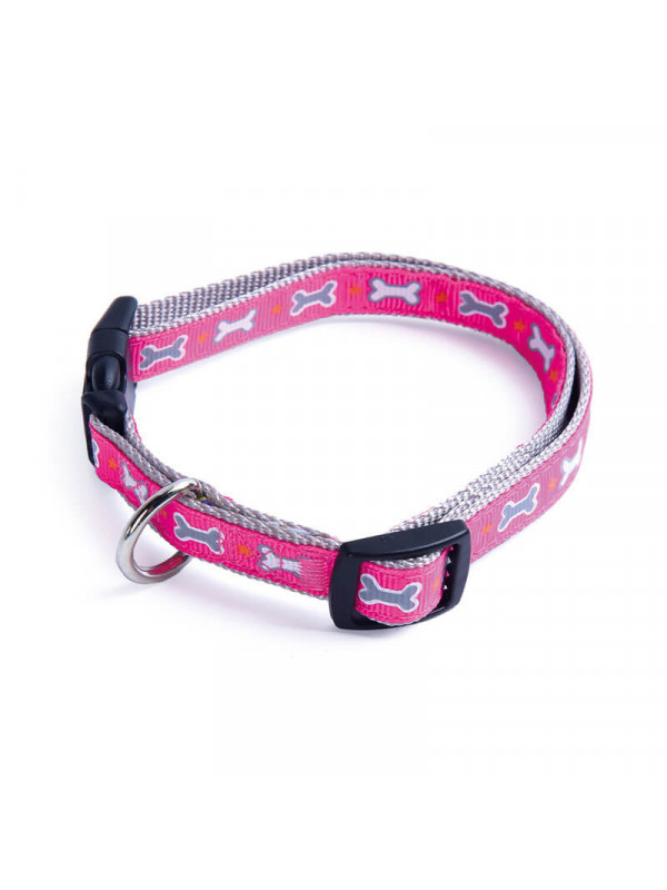 Zgarda reglabila nylon, decor os - 2.5cm - Roz