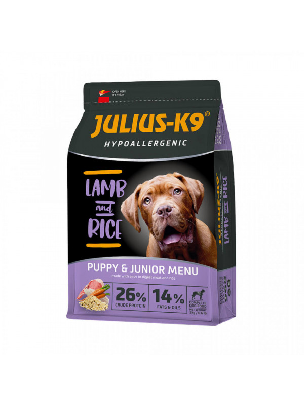 Julius K9 Puppy - Hrana uscata super-premium, hipoalergenica - Miel si Orez - 3kg