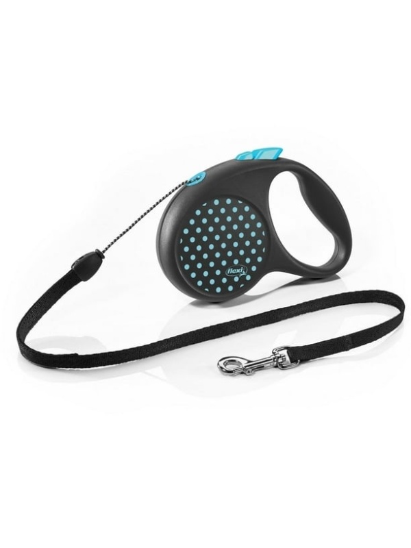 Lesa retractabila, cu fir - Flexi Fun Dots - M - Albastru