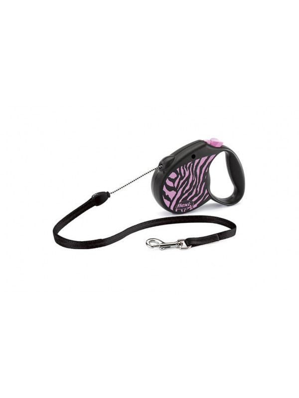 Lesa retractabila, cu fir - Flexi Safari - S - Zebra