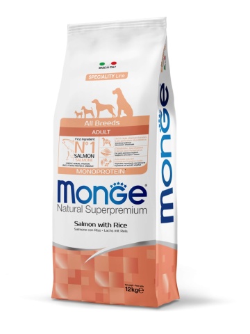 Monge Natural Superpremium Monoprotein Adult All Breeds - Somon si Orez - 12kg
