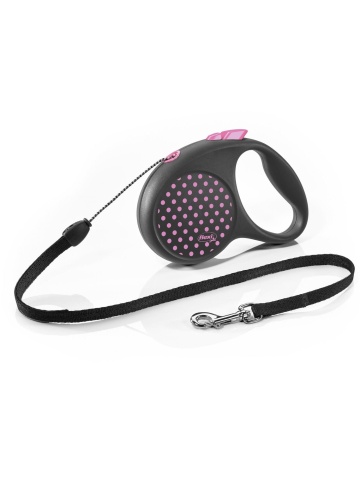 Lesa retractabila, cu fir - Flexi Fun Dots - S - Roz