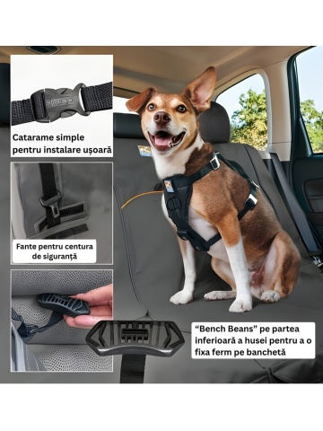 Protectie impermeabila pentru bancheta auto Kurgo Heather - 140cm - Blue & Charcoal Grey - Img 4