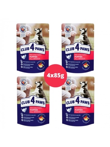 Multipack Club 4 Paws Puppy - Hrana umeda premium - Curcan - 4x85g - Img 1