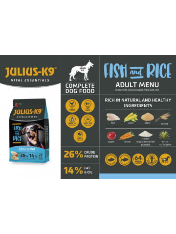 Julius K9 Adult - Hrana uscata premium, hipoalergenica - Peste si Orez - 3kg - Img 2