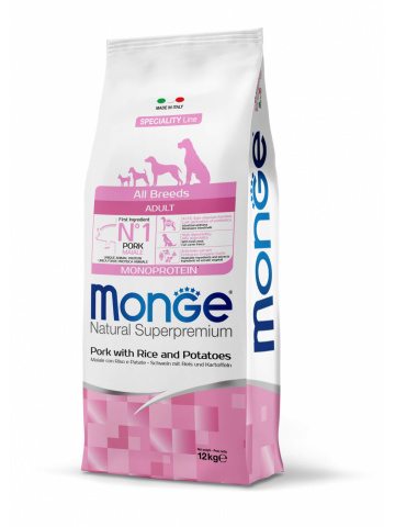 Monge Natural Superpremium Monoprotein Adult All Breeds - Porc si Orez - 12kg