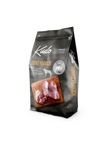 Kudo Adult Mediu-Maxi - Hrana uscata, presata la rece - Curcan si Rata - 12kg
