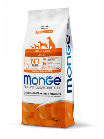 Monge Natural Superpremium Monoprotein Adult All Breeds - Rata si Orez - 12kg