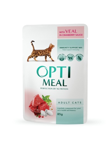 Optimeal Cat - Hrana umeda super-premium - Vitel si Merisoare - 85g
