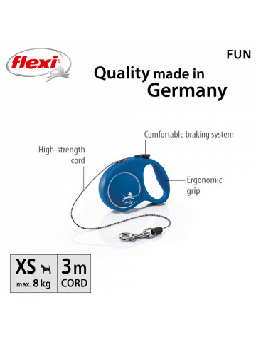 Lesa retractabila, cu fir - Flexi Fun - XS - Albastru - Img 1