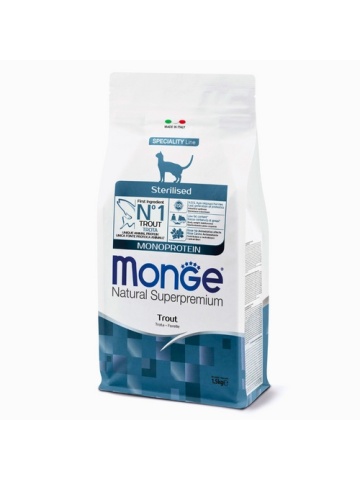 Monge Natural Superpremium Monoprotein Sterilised Cat - Pastrav - 1.5kg