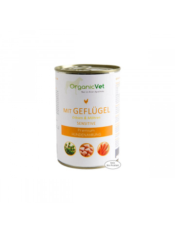OrganicVet Sensitive - Pasari de curte, mazare si morcov - 400g