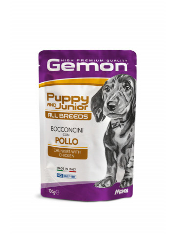 Gemon Chunkies Puppy & Junior All Breeds - Hrana umeda completa - Pui - 100g