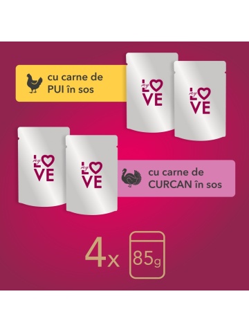 My Love Cat - Hrana umeda completa - Pui & Curcan - Set 4x85g - Img 6