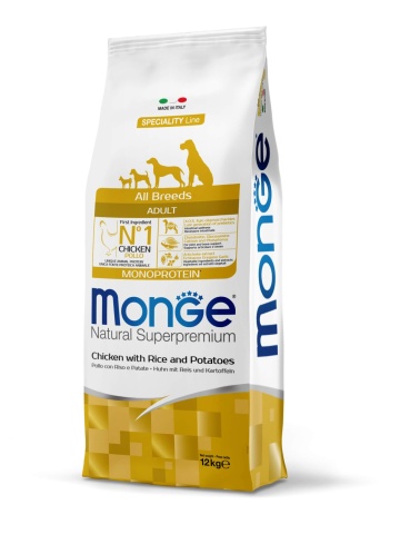 Monge Natural Superpremium Monoprotein Adult All Breeds - Pui si Orez - 12kg