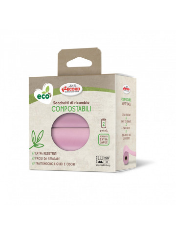 Pungi igienice compostabile, pentru caini - set 2 role x 15buc. - Roz