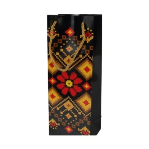 SACOSA CADOU STICLA 32X12CM MOTIV TRADITIONAL NEGRU (12/SET)