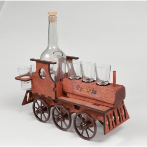 LOCOMOTIVĂ CU STICLĂ SI PAHARE 36X18X32 CM, 1X500 ML, 6X50 ML