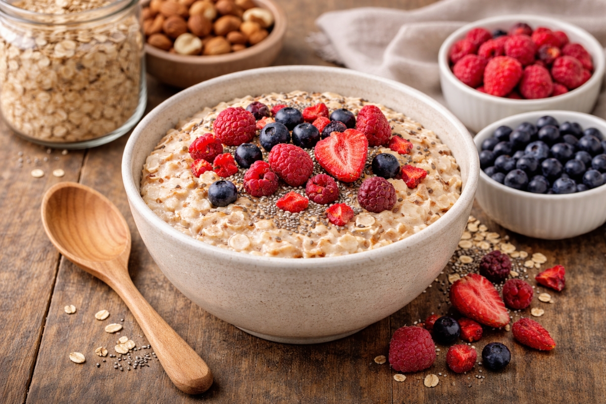 Fulgi de ovăz instant cu fructe liofilizate: mic dejun nutritiv în 3 minute