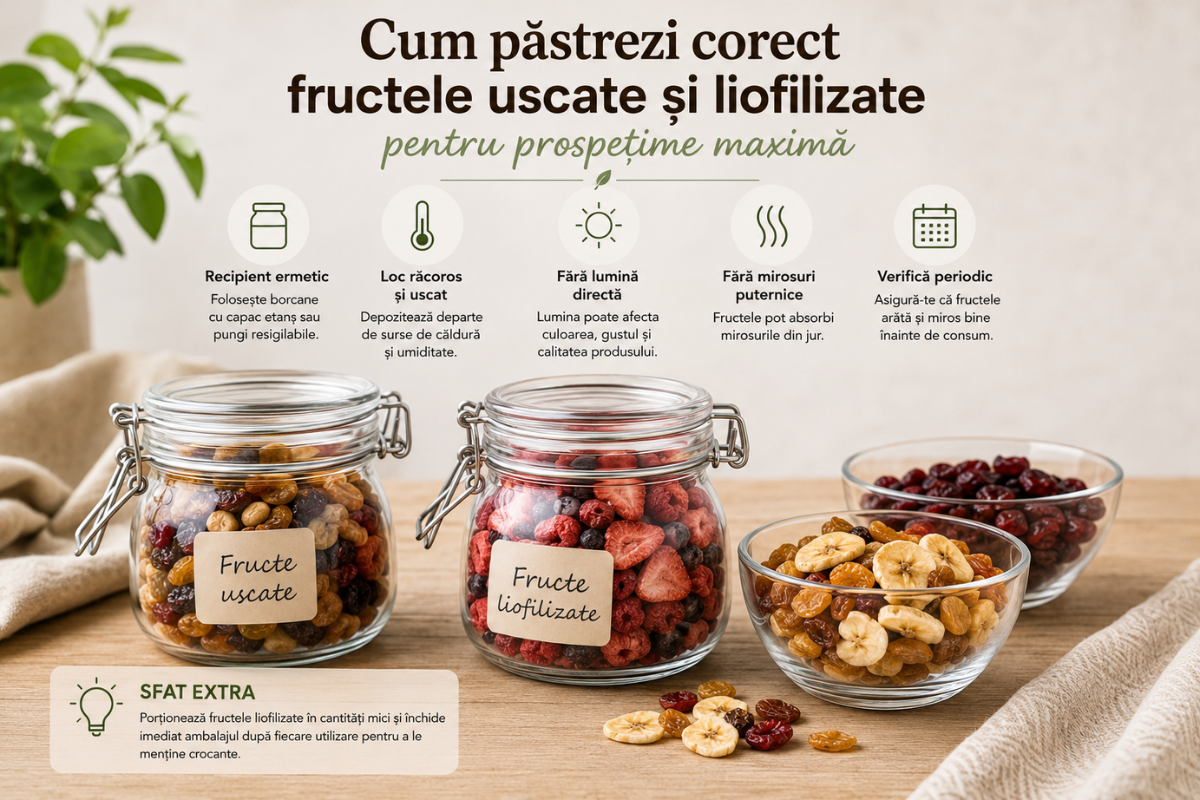 Cum păstrezi corect fructele uscate și liofilizate pentru prospețime maximă